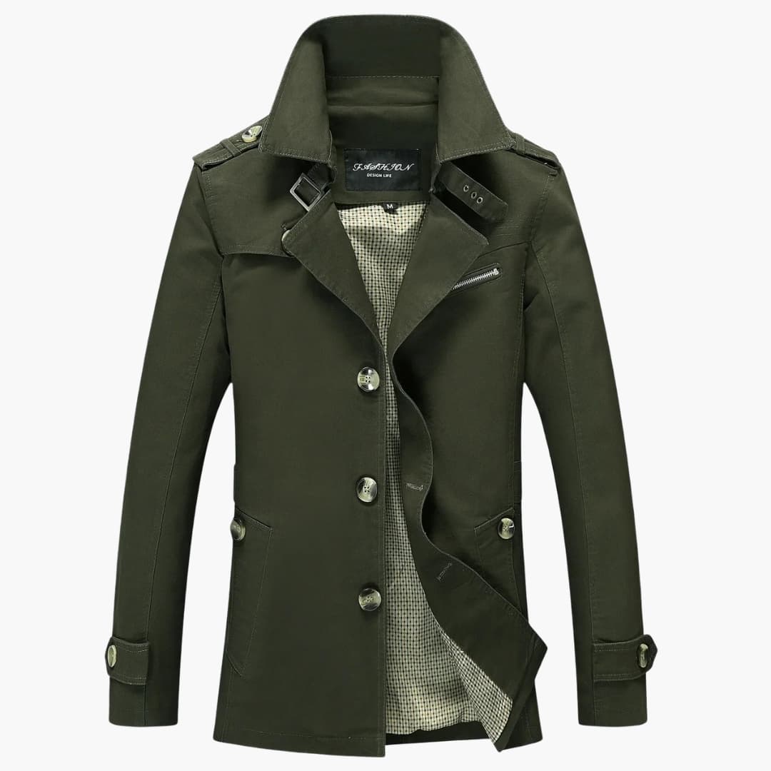 Herren Trench coat mit Knopfverschluss und Taschen Details - Image 10