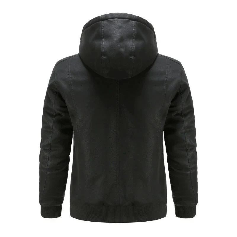 Herren Vegan Lederjacke mit Kapuze - Image 2