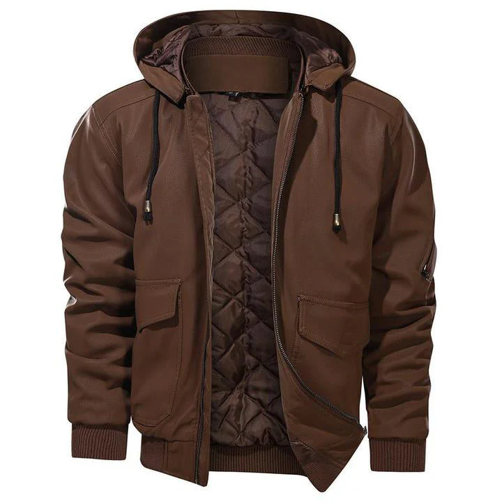 Herren Vegan Lederjacke mit Kapuze - Image 3