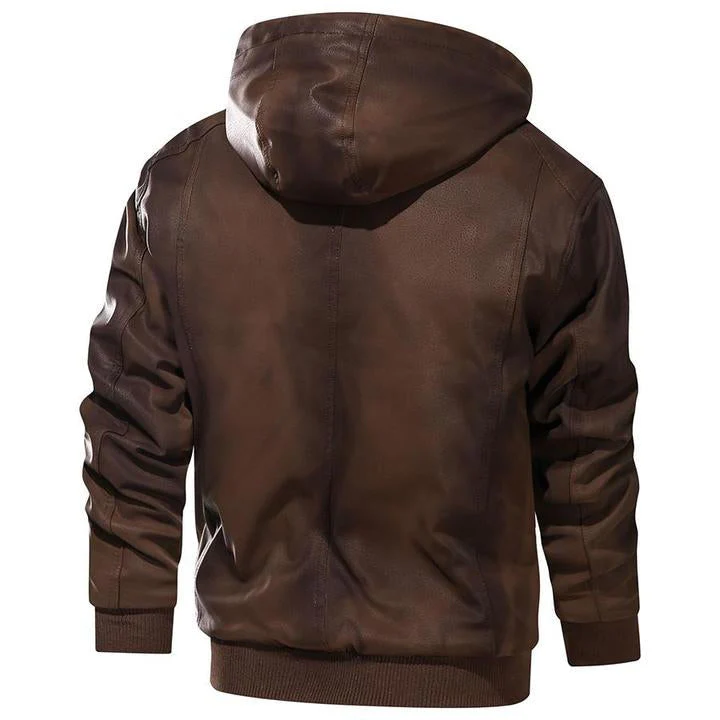 Herren Vegan Lederjacke mit Kapuze - Image 4