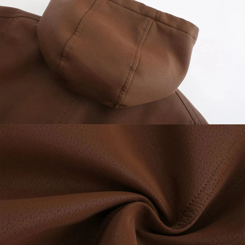 Herren Vegan Lederjacke mit Kapuze - Image 5