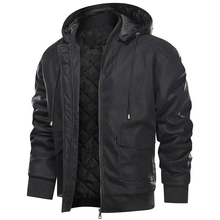 Herren Vegan Lederjacke mit Kapuze - Image 6