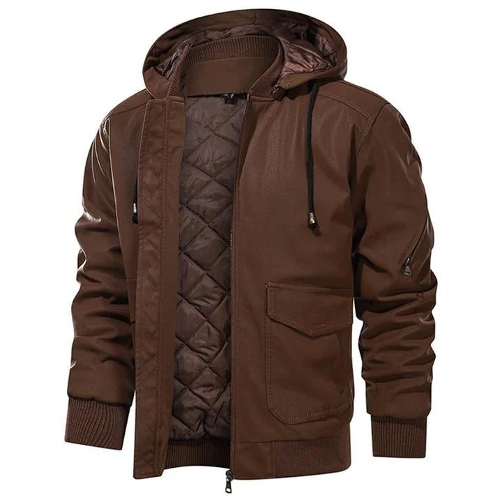Herren Vegan Lederjacke mit Kapuze - Image 7