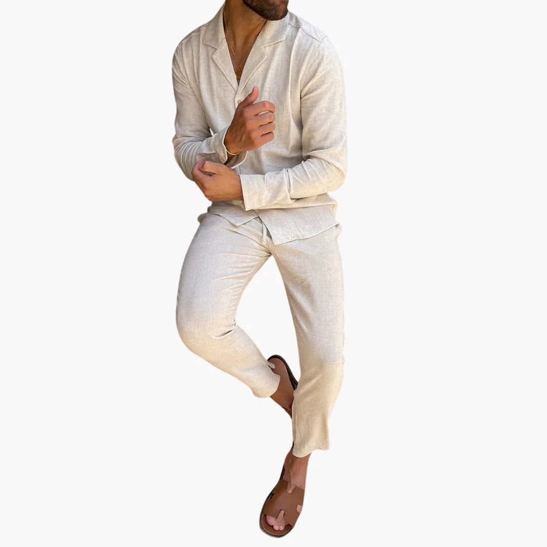 Herren Zweiteiler mit Langarmhemd und Hose für Frühling Sommer - Image 3