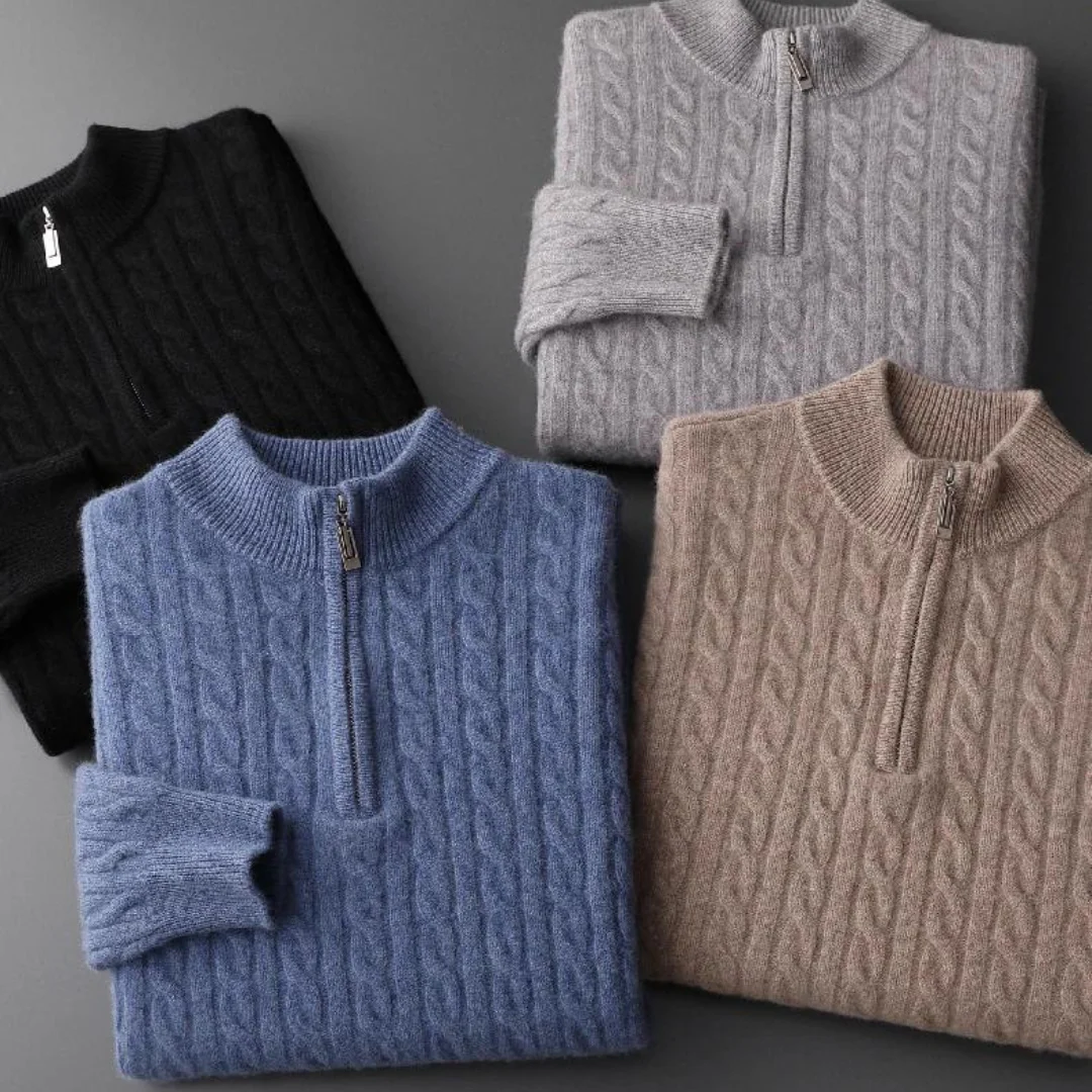 Herrenpullover | Halber Reißverschluss und strukturierte Maschen - Image 2