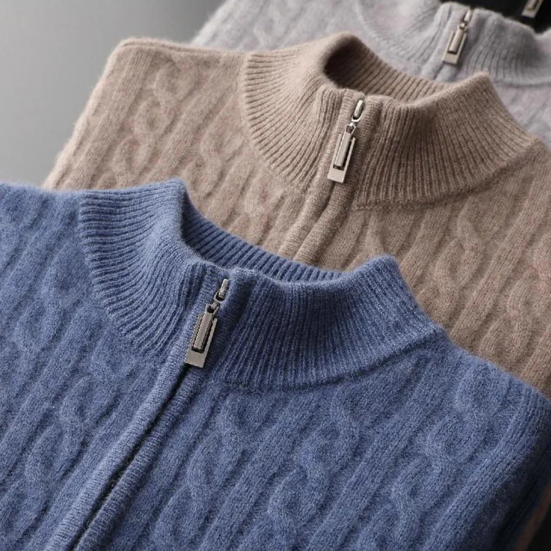 Herrenpullover | Halber Reißverschluss und strukturierte Maschen - Image 3