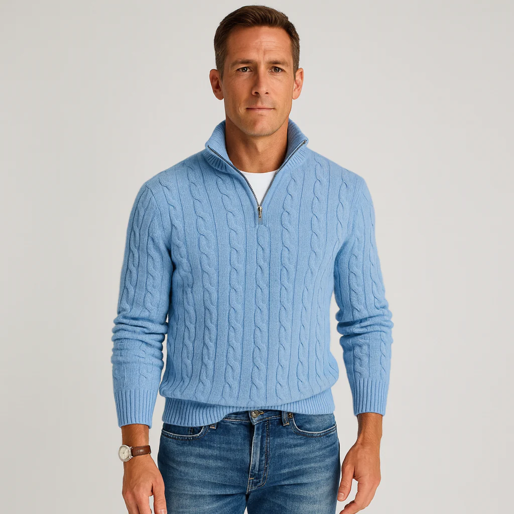 Herrenpullover | Halbzip mit hohem Kragen und Rippbündchen - Image 13