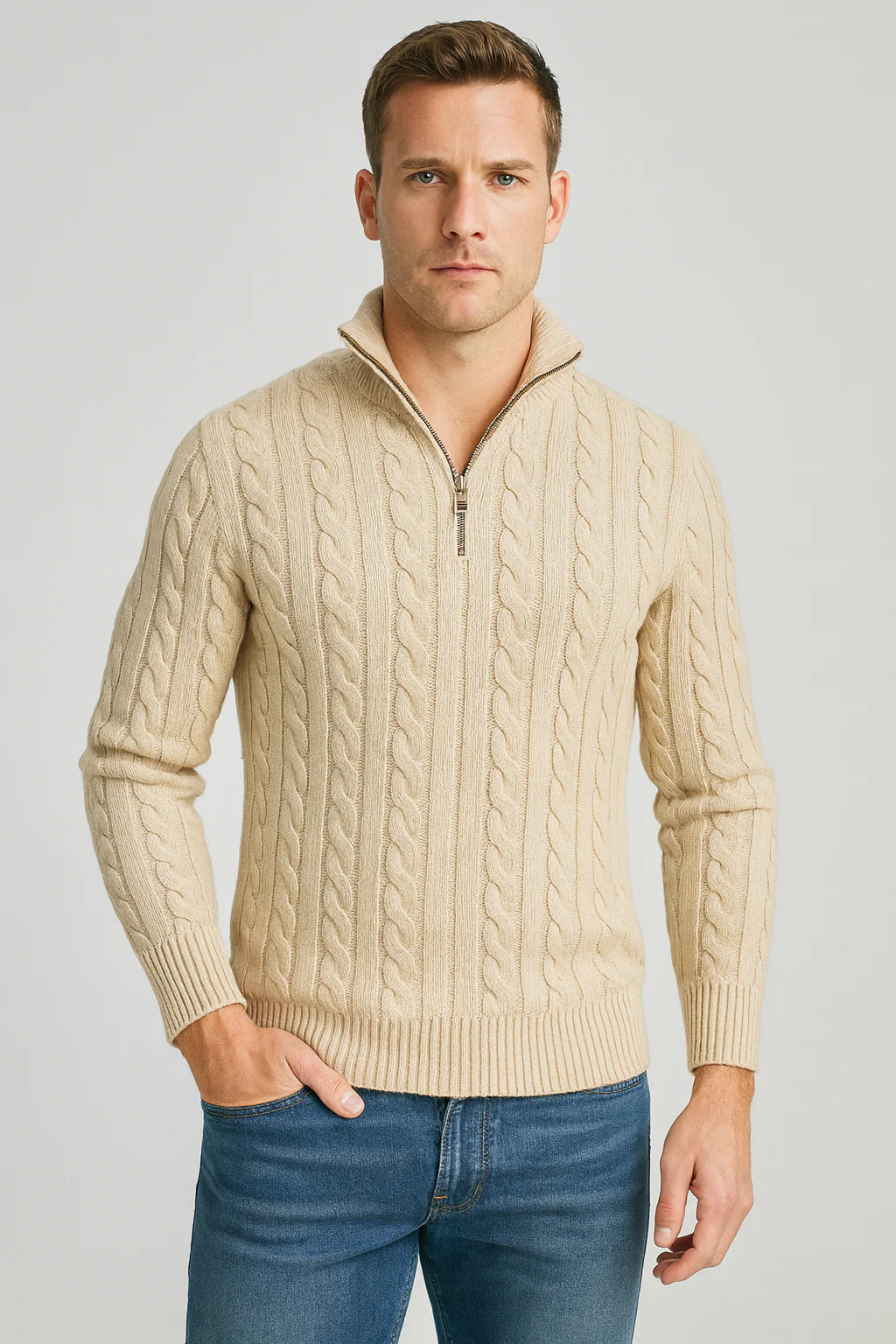 Herrenpullover | Halbzip mit hohem Kragen und Rippbündchen - Image 16