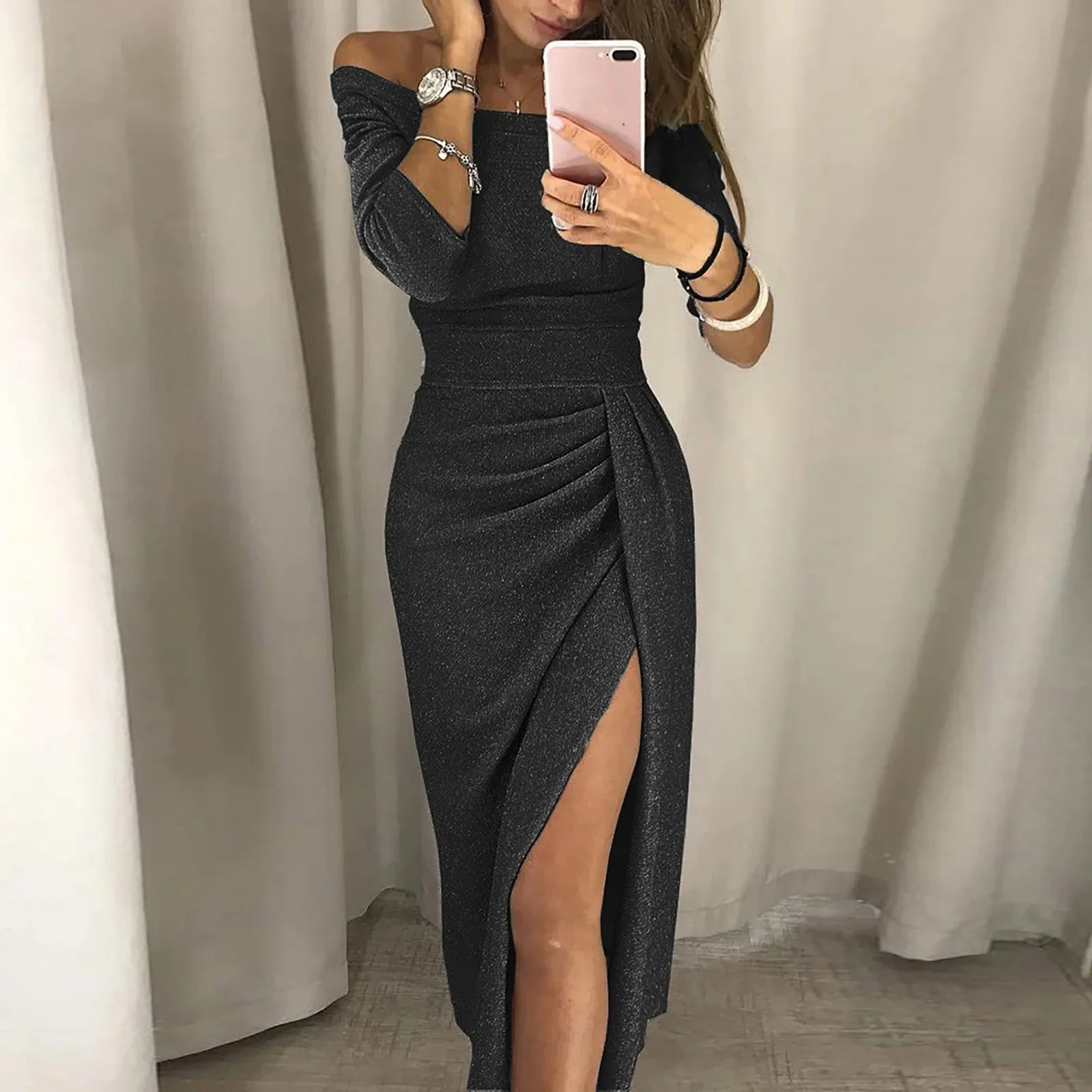 Hochgeschnittenes schulterfreies Partykleid für Damen - Image 2