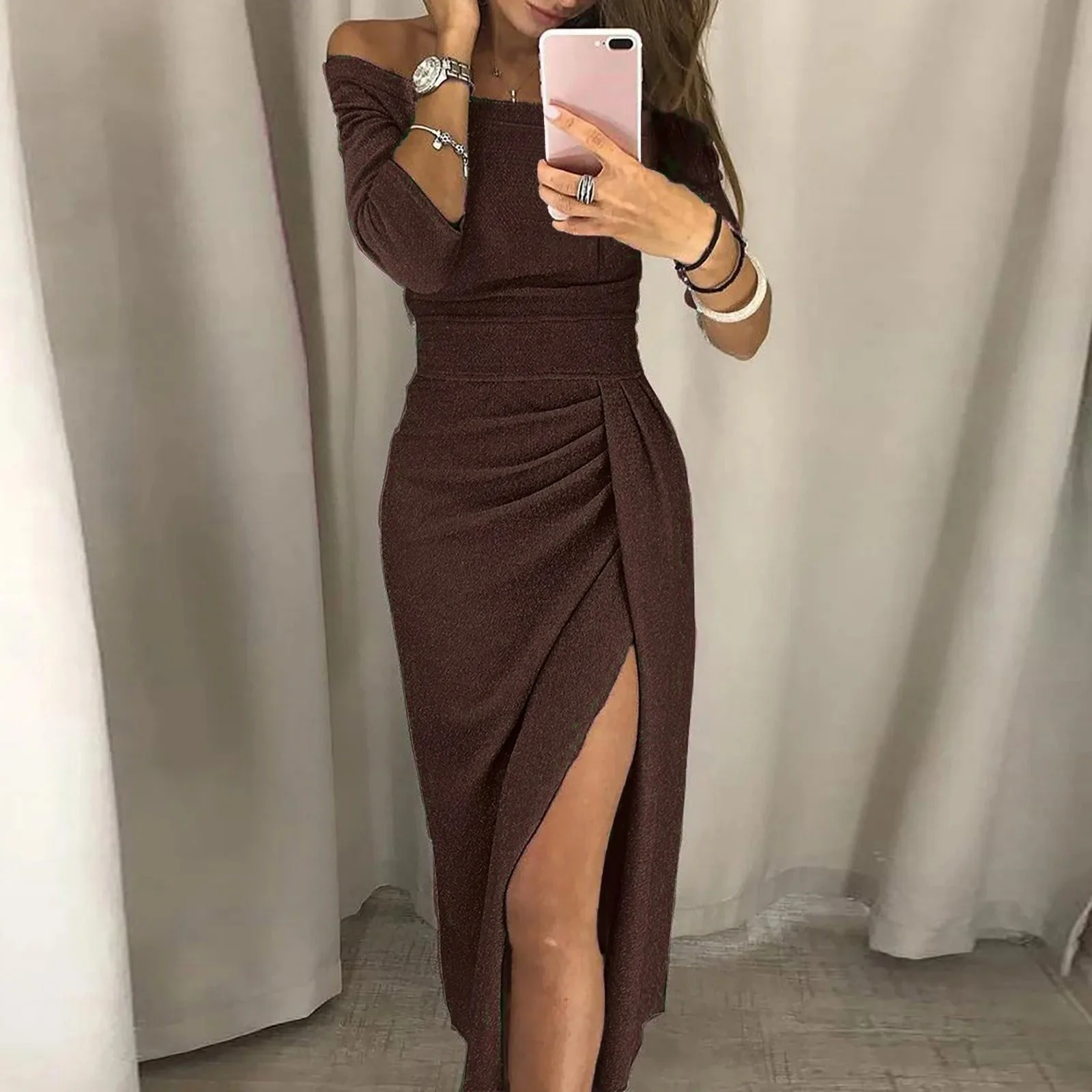 Hochgeschnittenes schulterfreies Partykleid für Damen - Image 3
