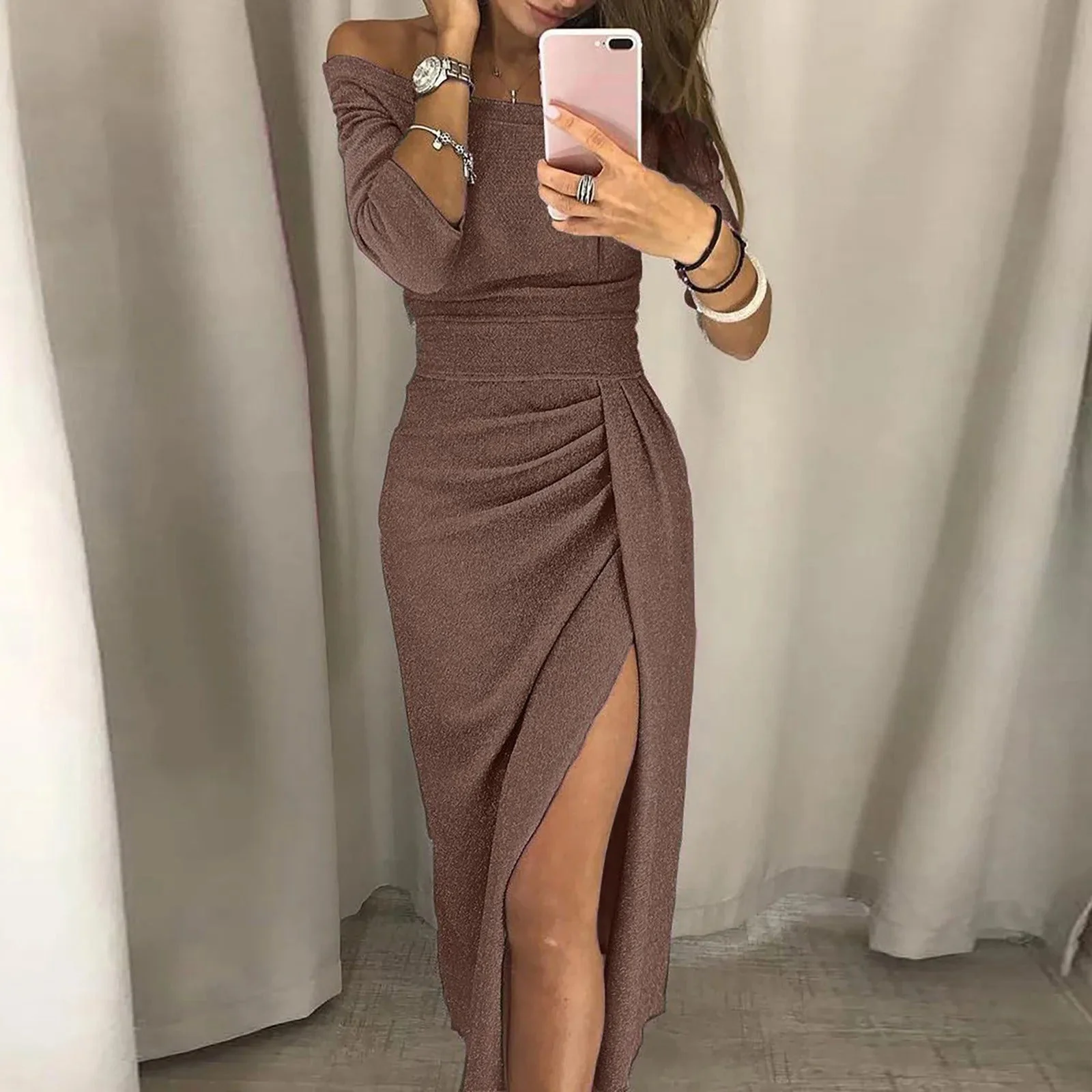 Hochgeschnittenes schulterfreies Partykleid für Damen - Image 4