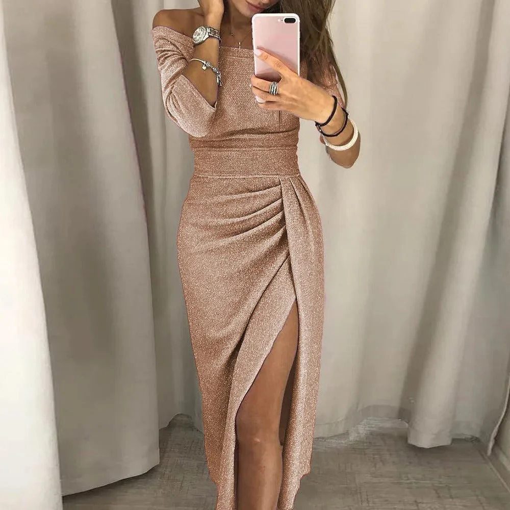 Hochgeschnittenes schulterfreies Partykleid für Damen - Image 5