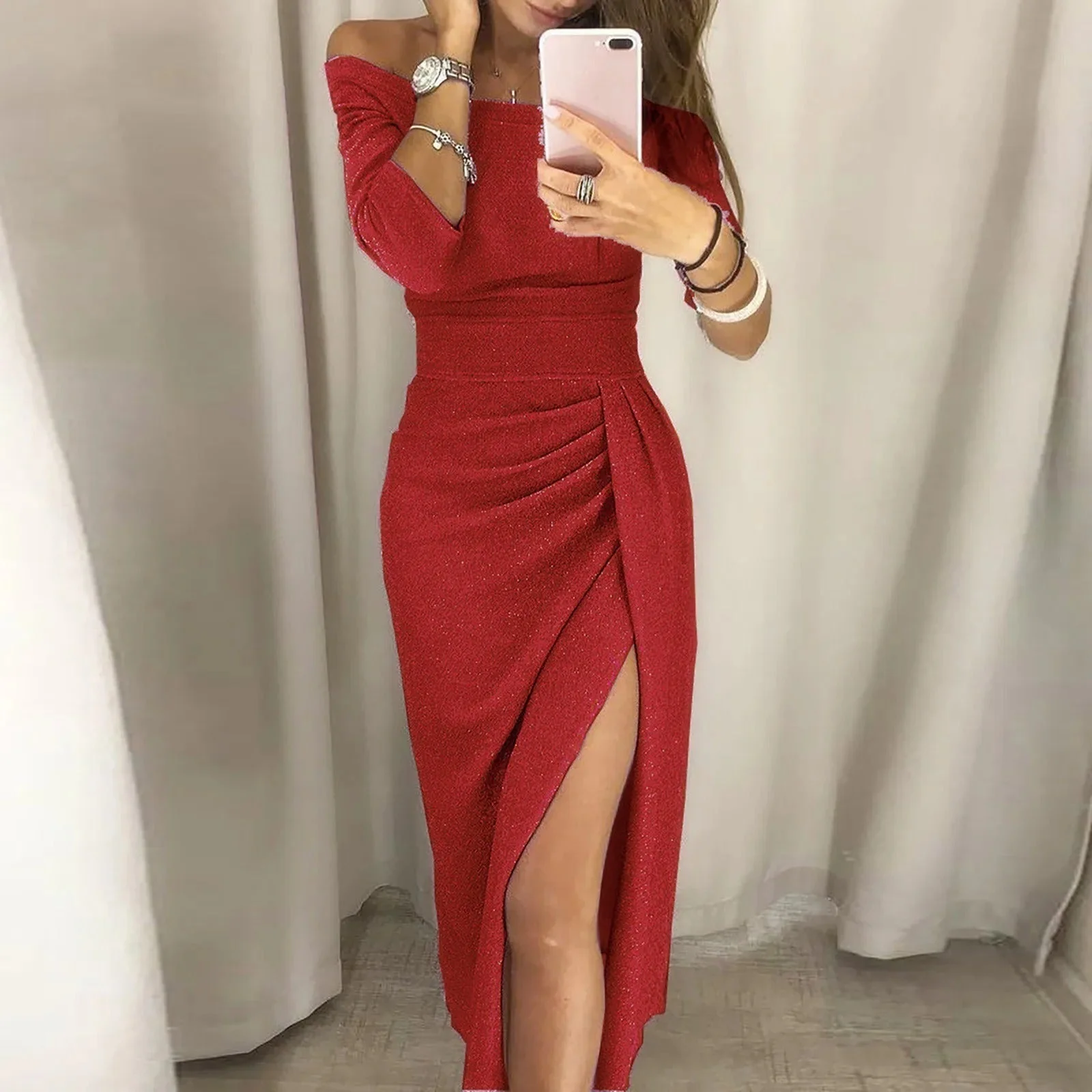 Hochgeschnittenes schulterfreies Partykleid für Damen - Image 7