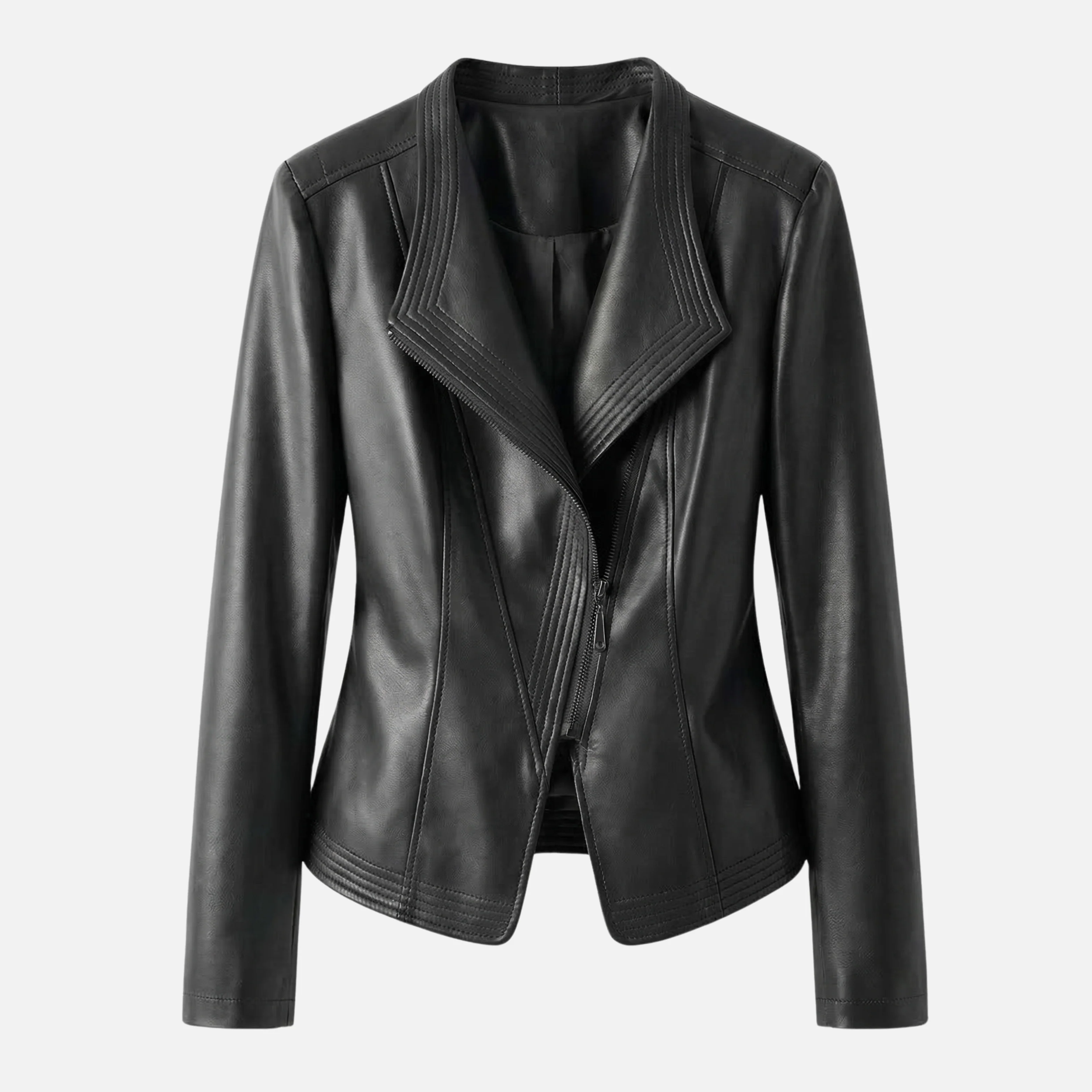 Yvette | Damen Hochglänzende Taillierte Kunstlederjacke Breites Revers – PU Leder Jacke - Image 10