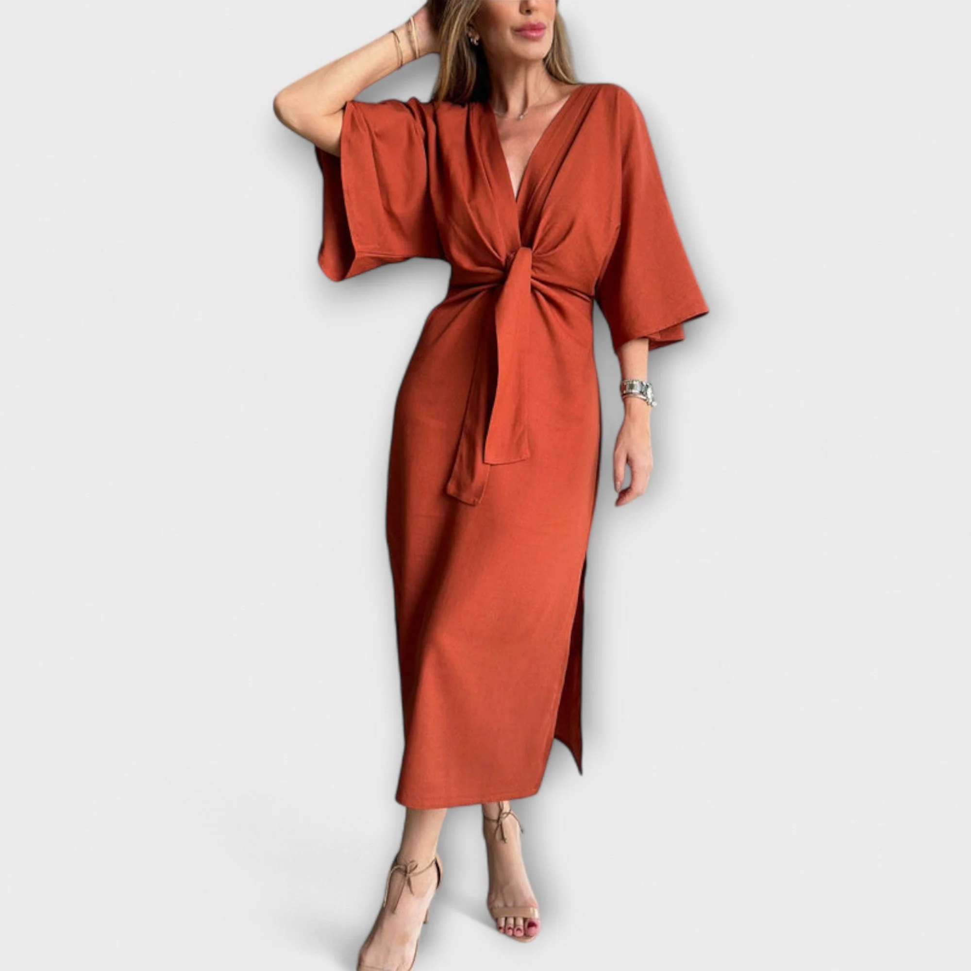 Holly - Entspanntes V-Ausschnitt-Kleid mit Taillengürtel - Image 4