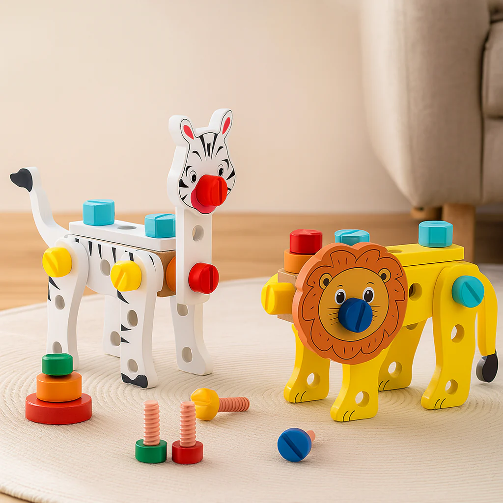 Holz-Werkzeugkasten-Set für Kinder – Tier-Montagespielzeug für Kreativität und Feinmotorik - Image 2