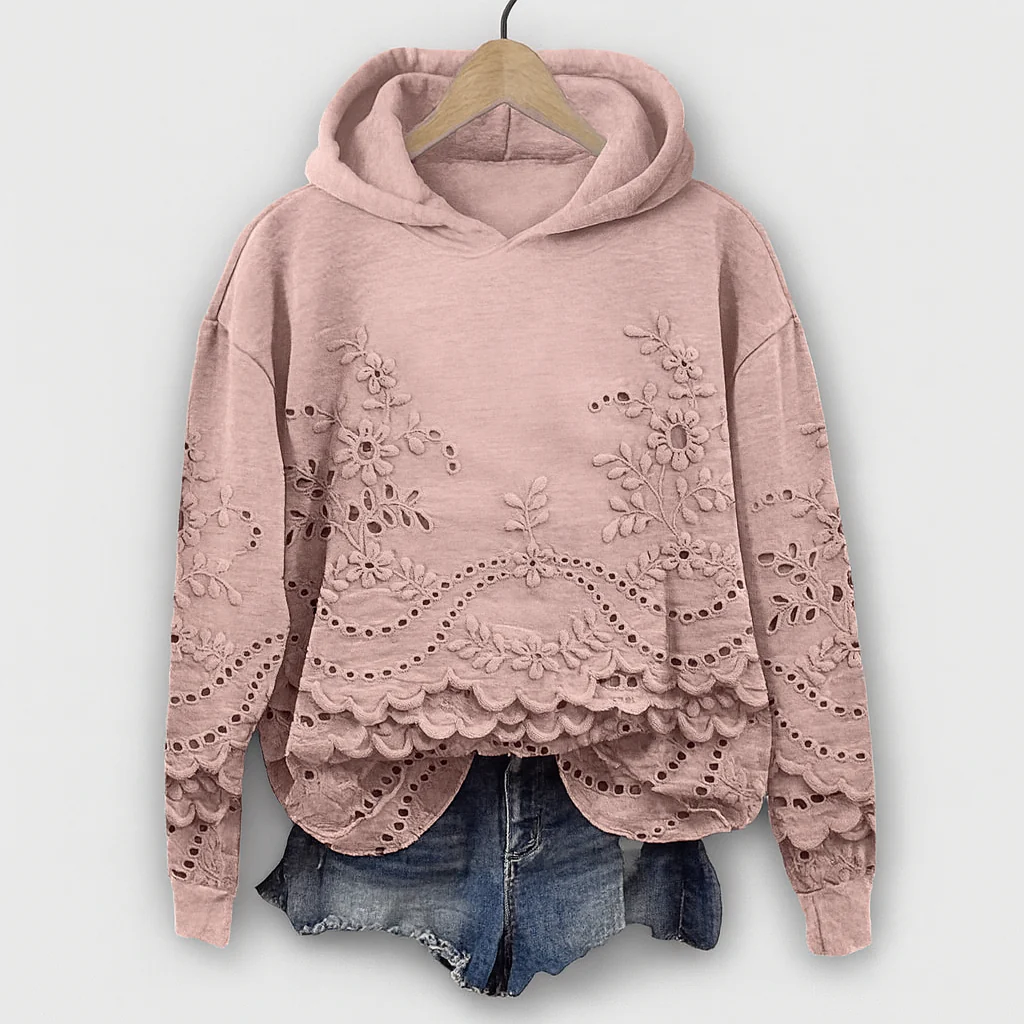 Hoodie mit Spitzenbesatz – Gemütlichkeit trifft auf femininen Charme - Image 4