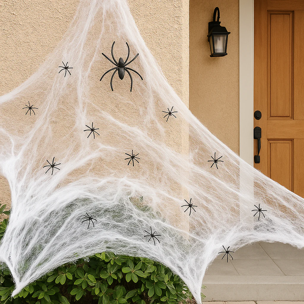 Horror-Spinnennetz-Set – 200 weiche Netze mit gruseligen Kunstspinnen - Image 3