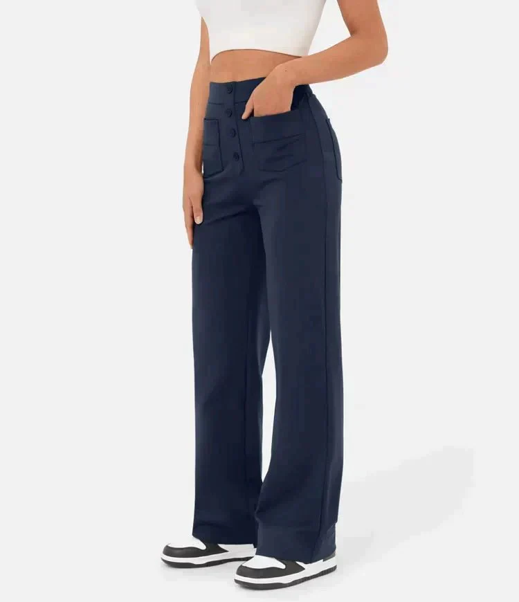 Hose mit hoher Taille und Knöpfen vorne für Damen - Image 2