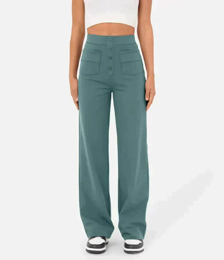 Hose mit hoher Taille und Knöpfen vorne für Damen - Image 4