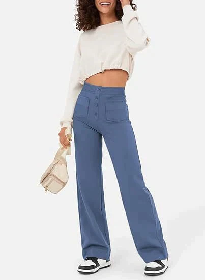 Hose mit hoher Taille und Knöpfen vorne für Damen - Image 5