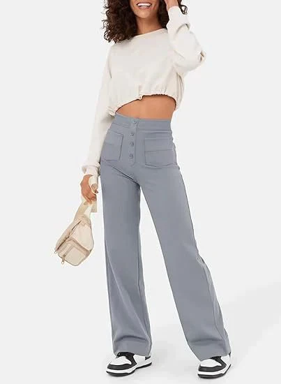 Hose mit hoher Taille und Knöpfen vorne für Damen - Image 6