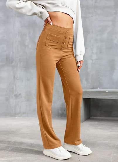 Hose mit hoher Taille und Knöpfen vorne für Damen - Image 7