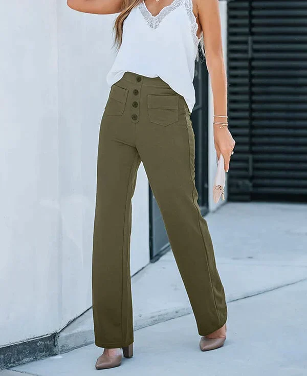 Hose mit hoher Taille und Knöpfen vorne für Damen - Image 8