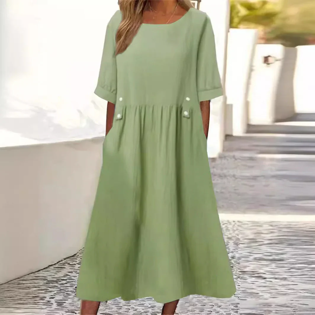 Hyacinth – Lässiges, locker geschnittenes Midikleid mit Taschen - Image 3