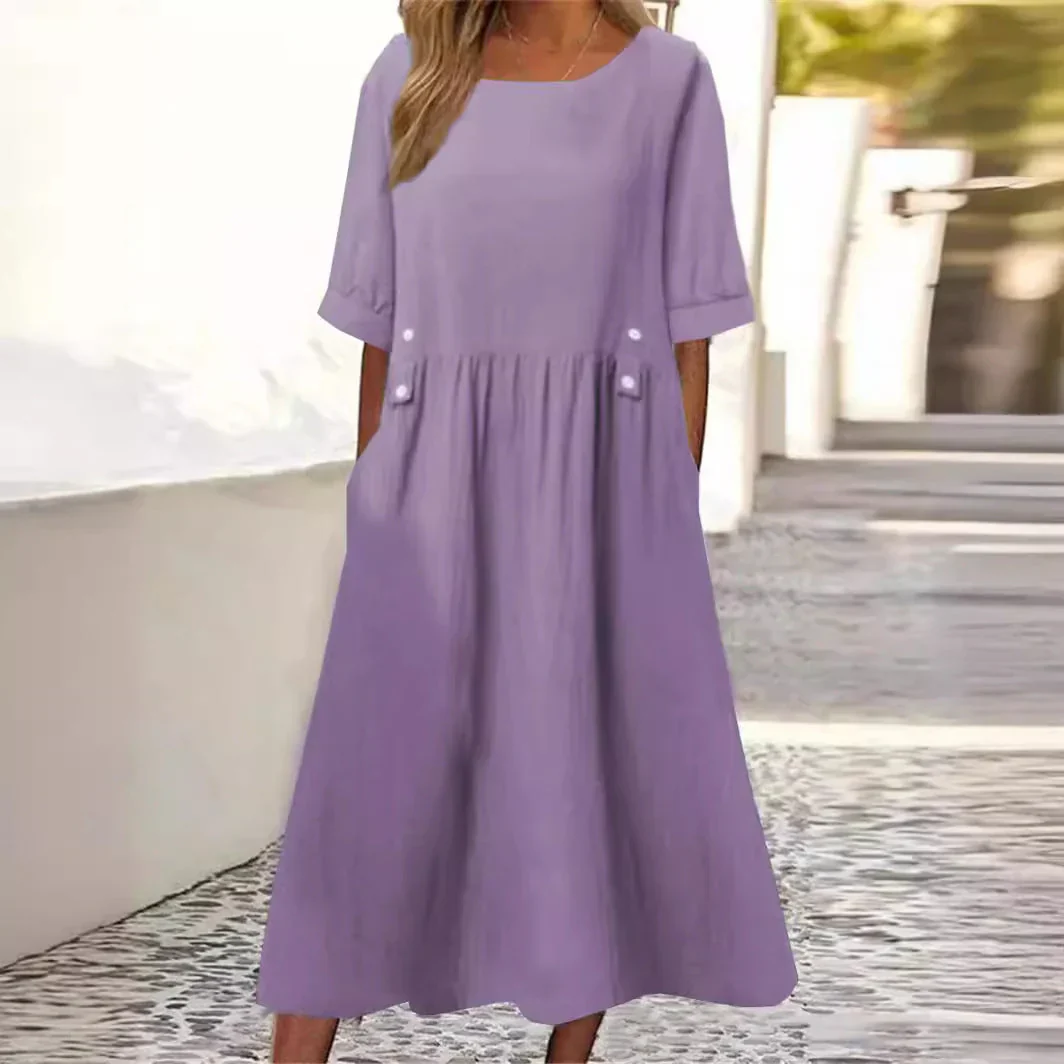 Hyacinth – Lässiges, locker geschnittenes Midikleid mit Taschen - Image 4