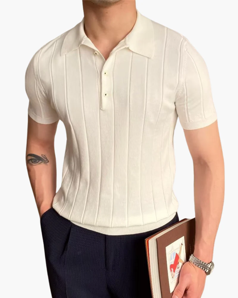 Ian | Business casual Herren Slim Fit Strick-Poloshirt mit Gerippt Muster - Image 4