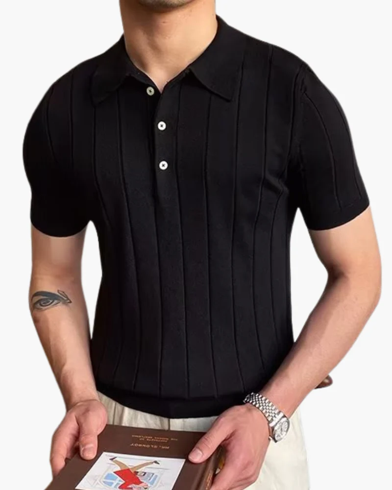 Ian | Business casual Herren Slim Fit Strick-Poloshirt mit Gerippt Muster - Image 5