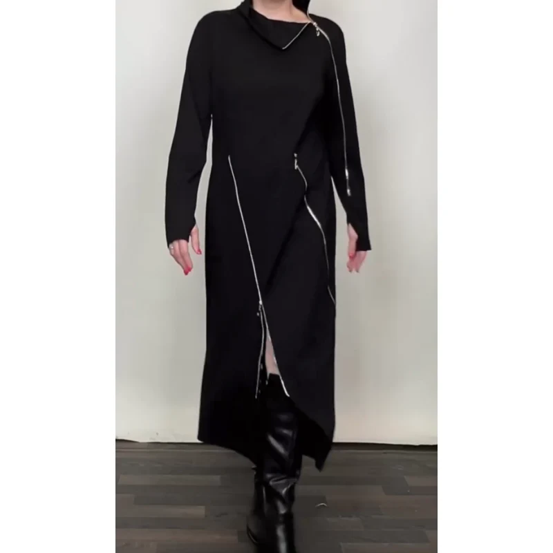 IDA | Modisches einfarbiges Maxikleid für Damen mit drei Reißverschlüssen - Image 2