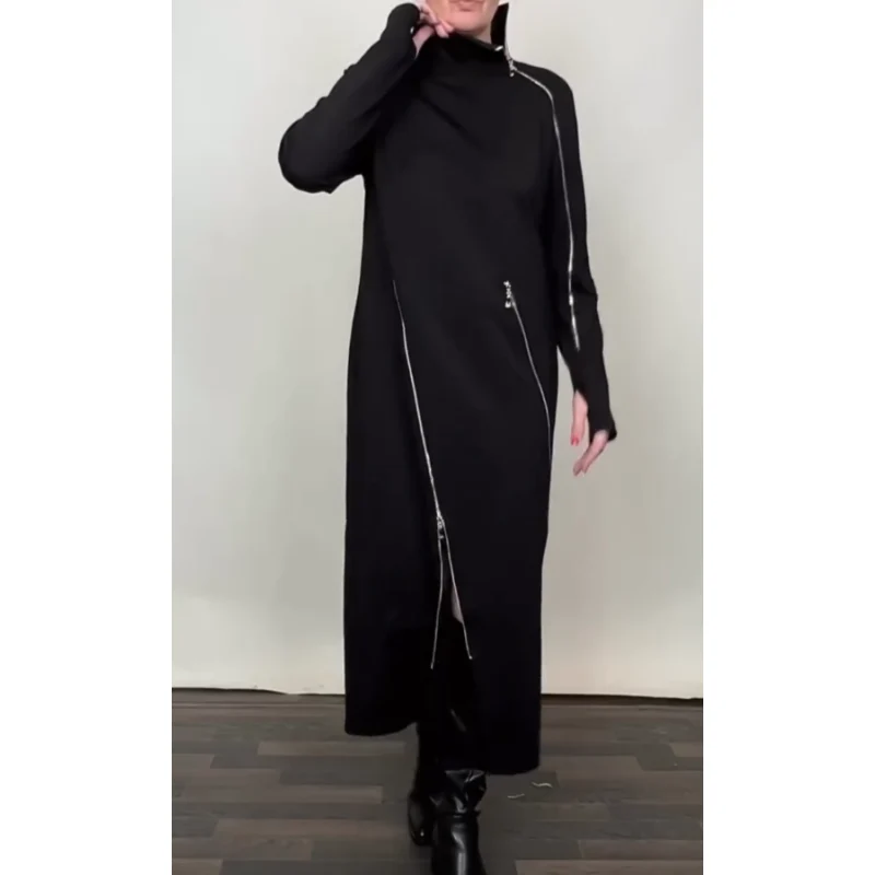 IDA | Modisches einfarbiges Maxikleid für Damen mit drei Reißverschlüssen - Image 3