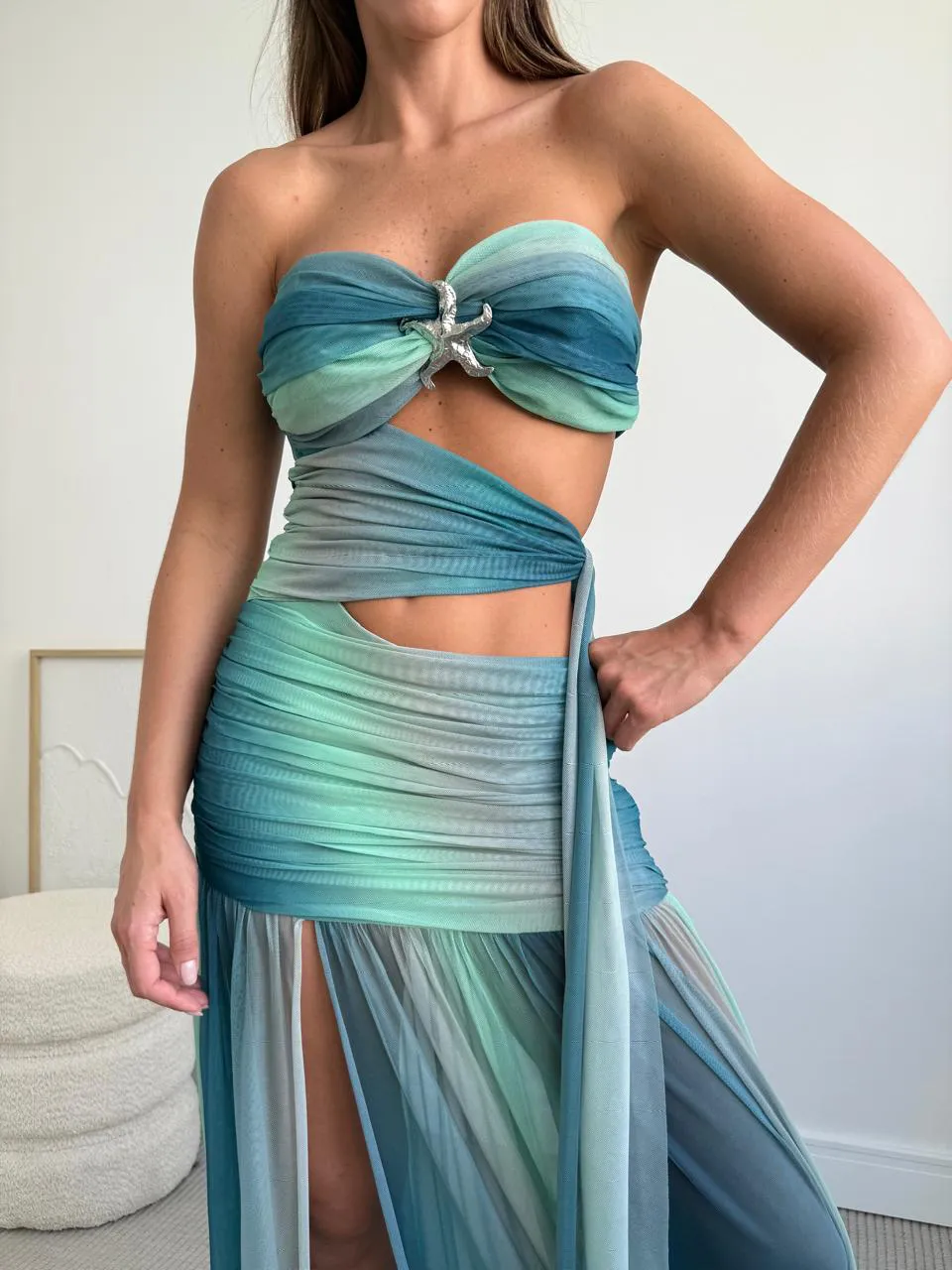 Ilana | Langes Kleid Drapiert Geschlitzt - Image 3