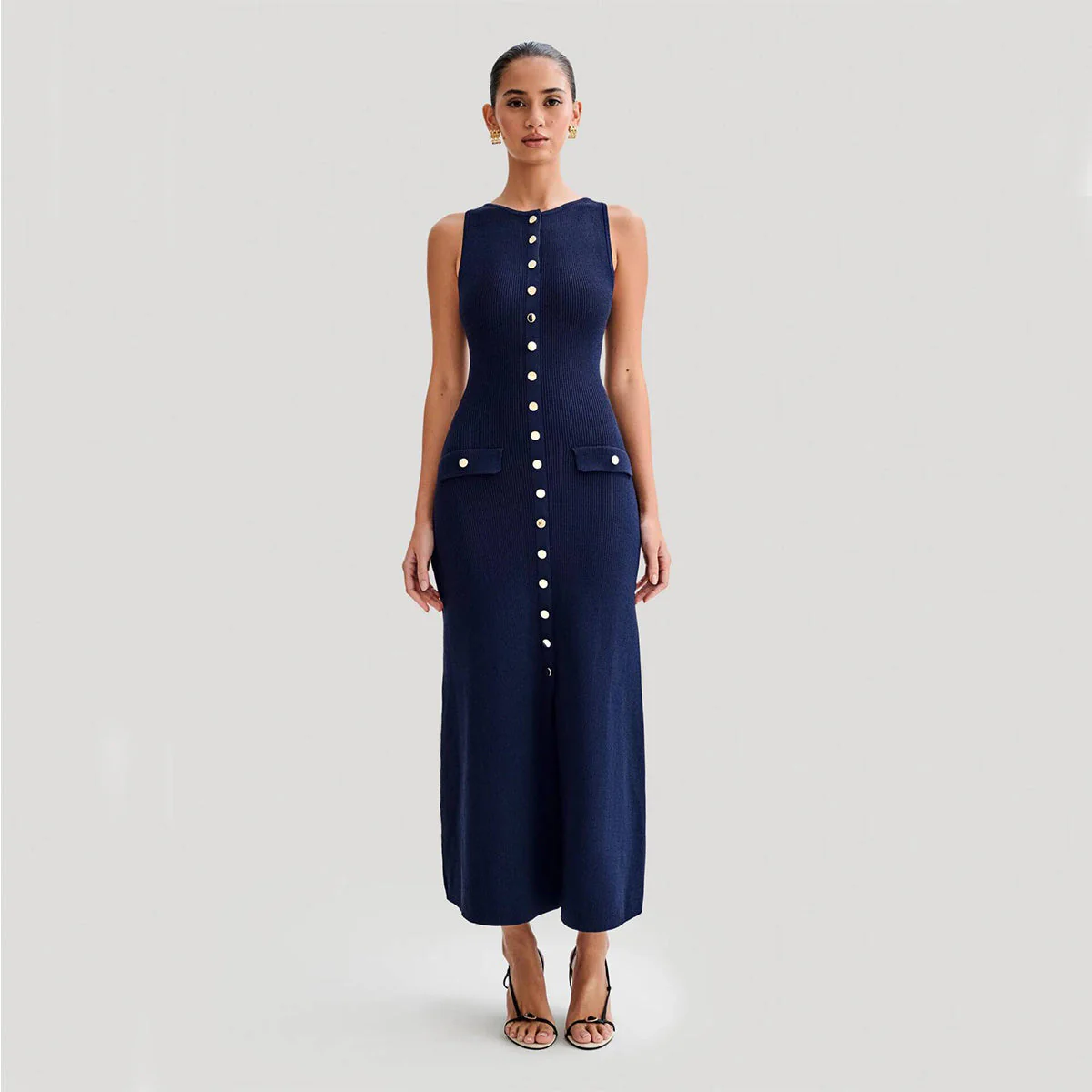 Imane | Langes ärmelloses Kleid mit Knöpfen - Image 5