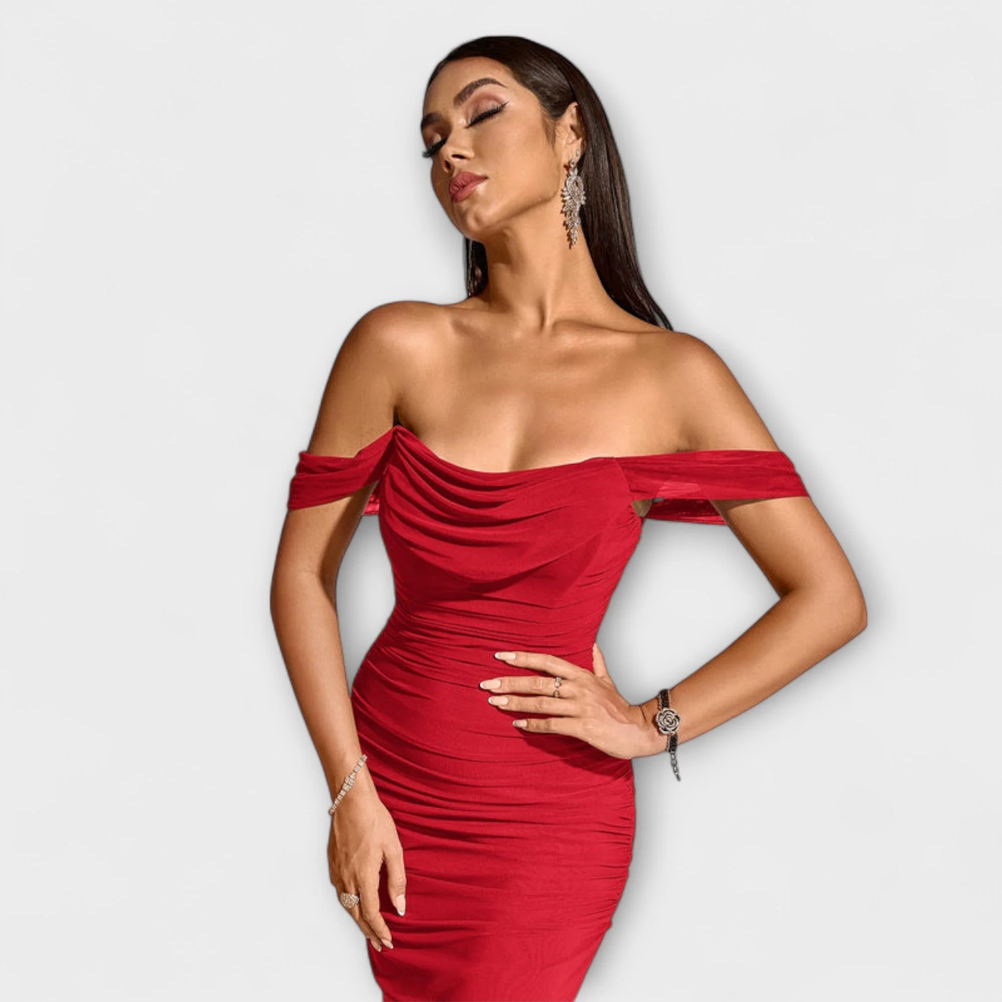 Ione - Off-Shoulder Ruffled Bodycon Dress - Image 3