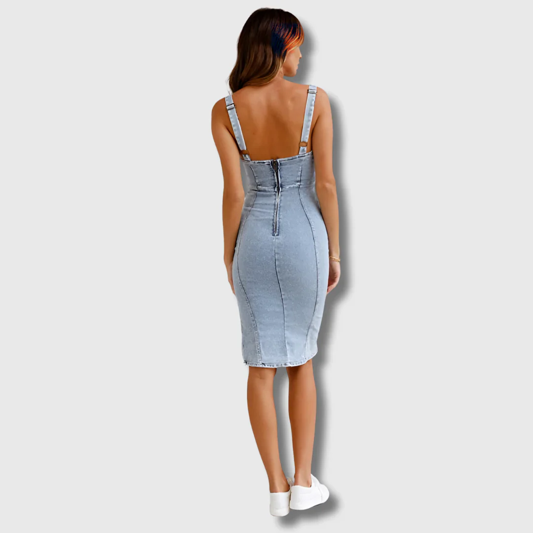 Ione | Slim Fit Neckholder-Kleid aus Denim - Image 3
