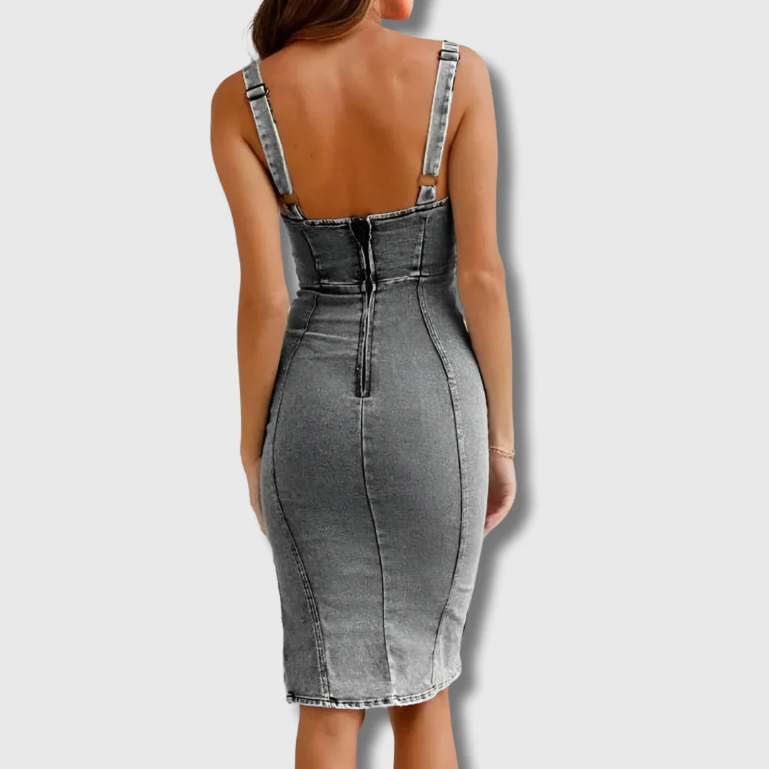 Ione | Slim Fit Neckholder-Kleid aus Denim - Image 4