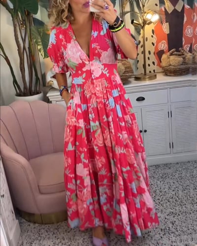Isabeau - Bequemes langes Kleid mit V-Ausschnitt und Taschen - Image 2