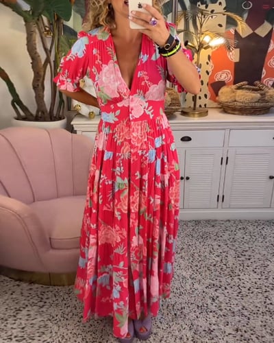 Isabeau - Bequemes langes Kleid mit V-Ausschnitt und Taschen - Image 3
