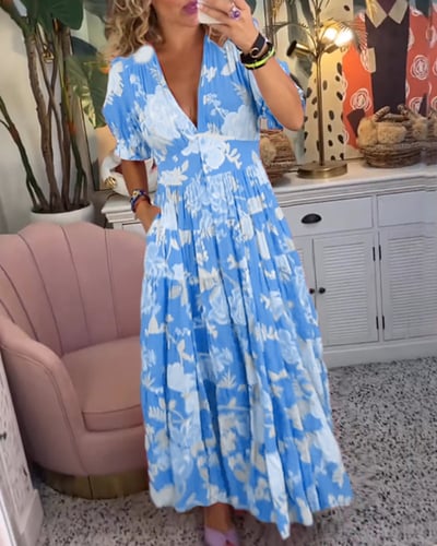 Isabeau - Bequemes langes Kleid mit V-Ausschnitt und Taschen - Image 6