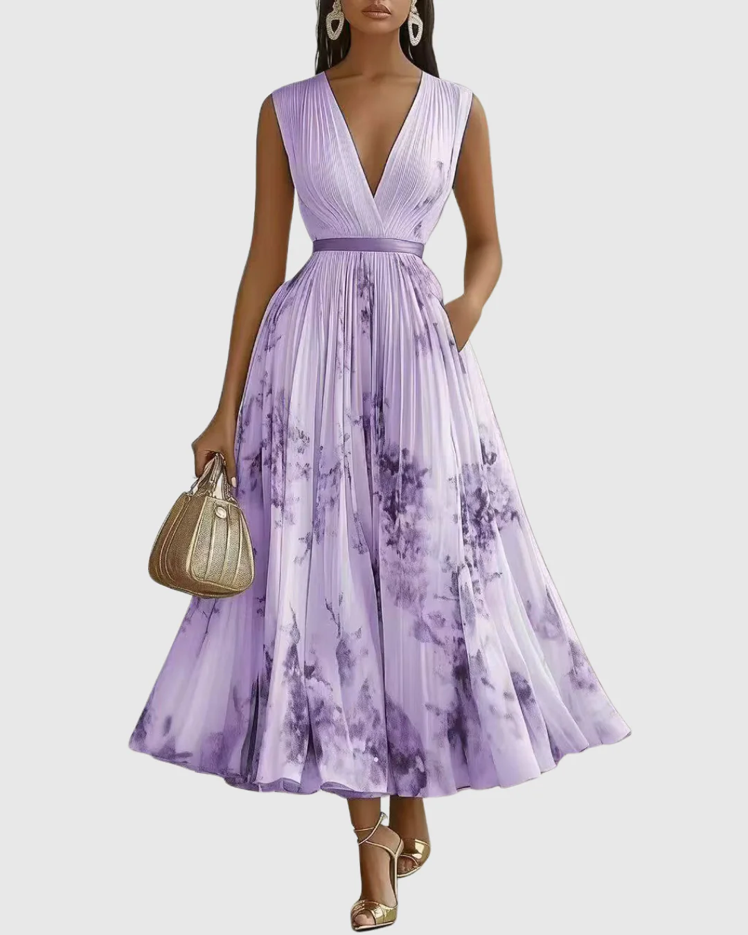 Isabella | Damen Ärmelloses Geplissiertes Blumen Midi Kleid - Image 15