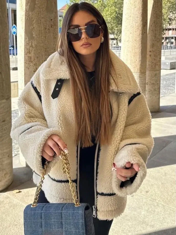 Isabella – Luxuriöse Teddy Damen Oversize Jacke mit Reißverschluss - Image 4