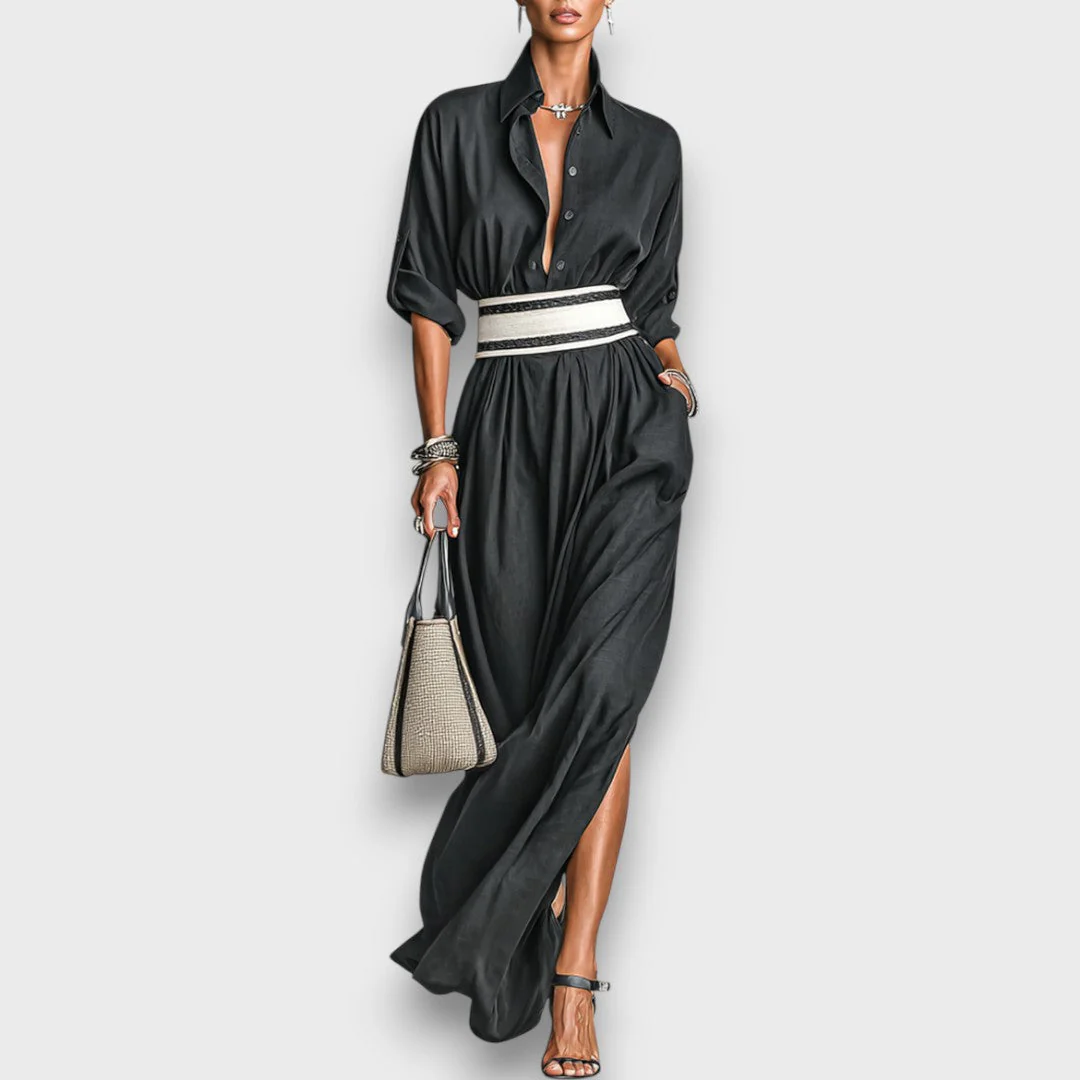 Isalda – Maxikleid aus Cupro mit Bindegürtel