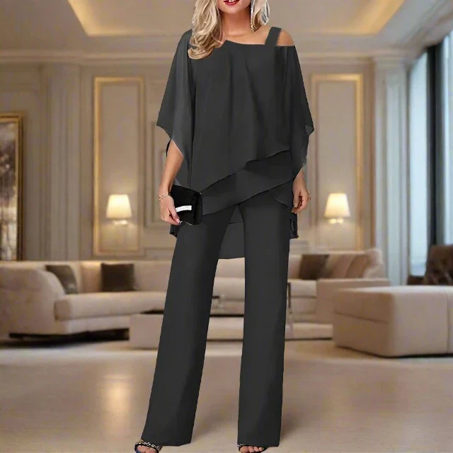 Isaline- Elegantes Damen Zweiteiler Set mit Chiffon top