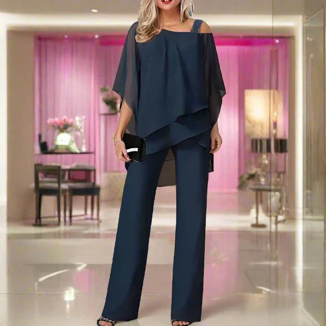Isaline- Elegantes Damen Zweiteiler Set mit Chiffon top - Image 4