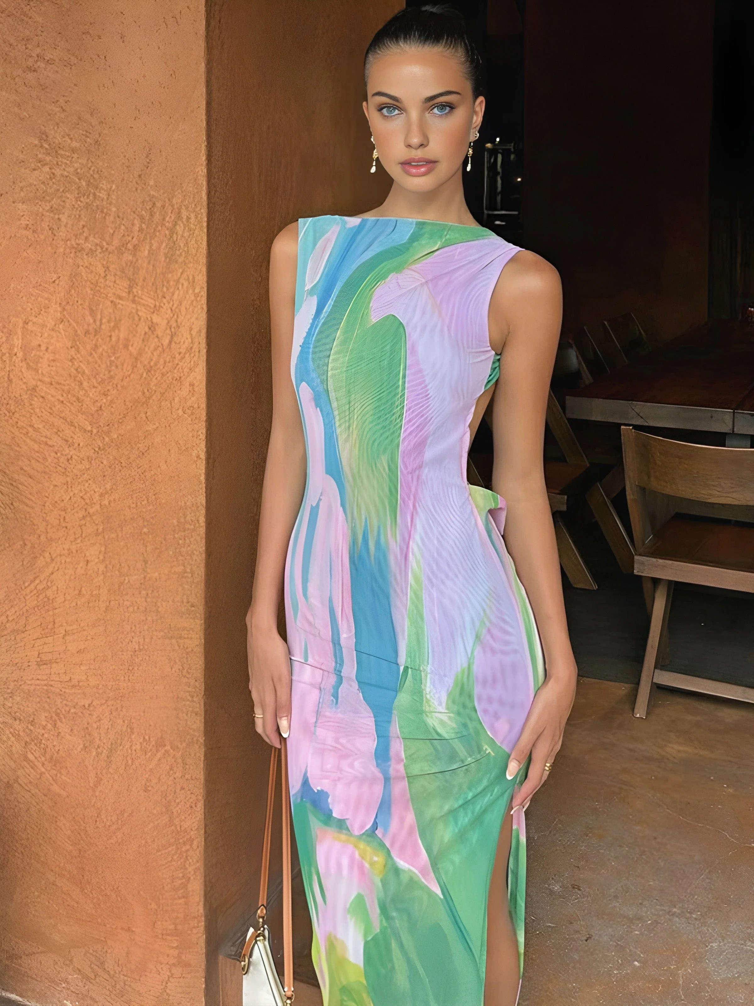Isla | Ärmelloses Maxi-Kleid mit Wasserfarben-Print – Kunstvolle Eleganz - Image 4