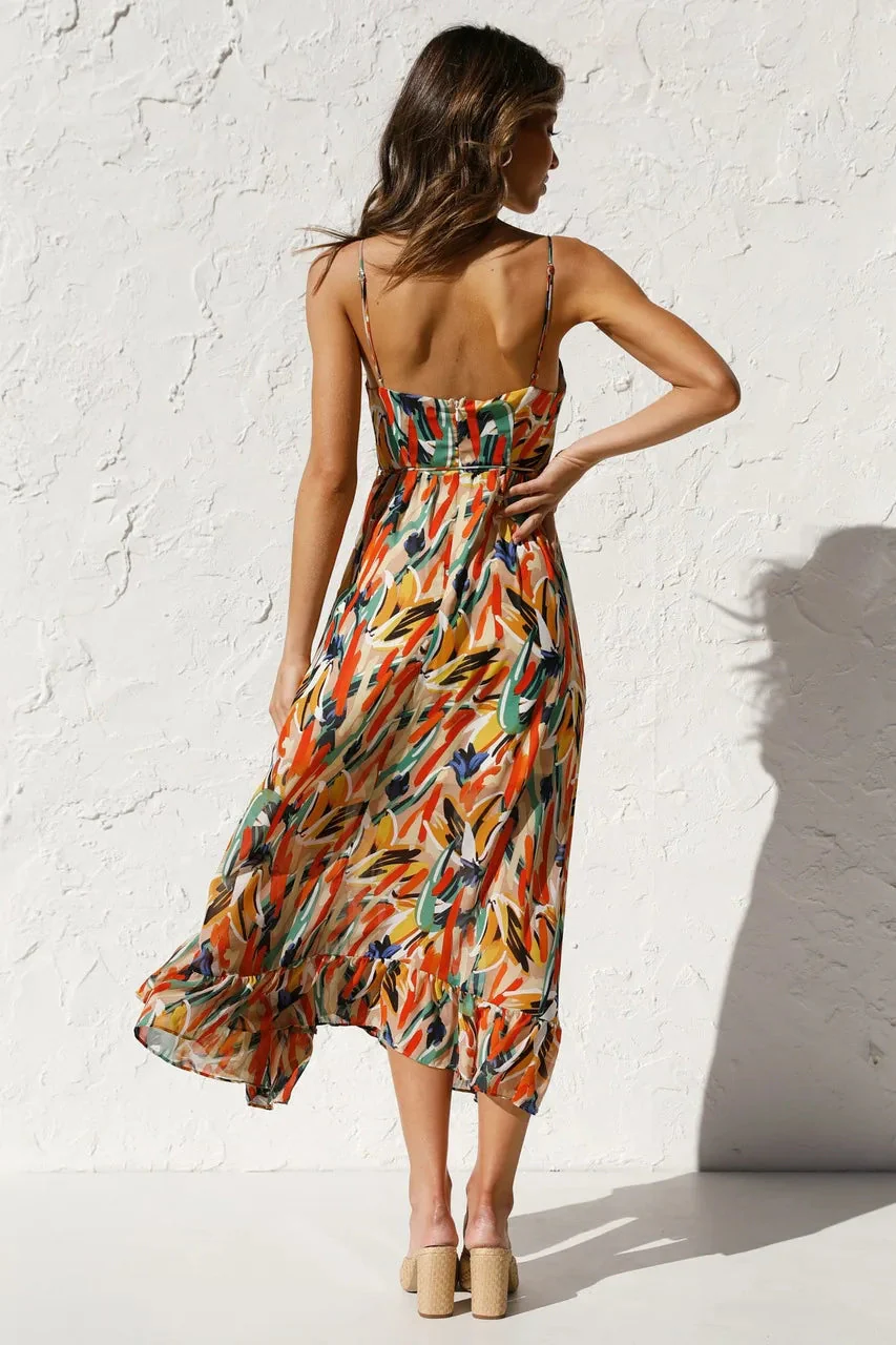 Isla | Midi Dress with Sunset Brushstroke Design - Image 3