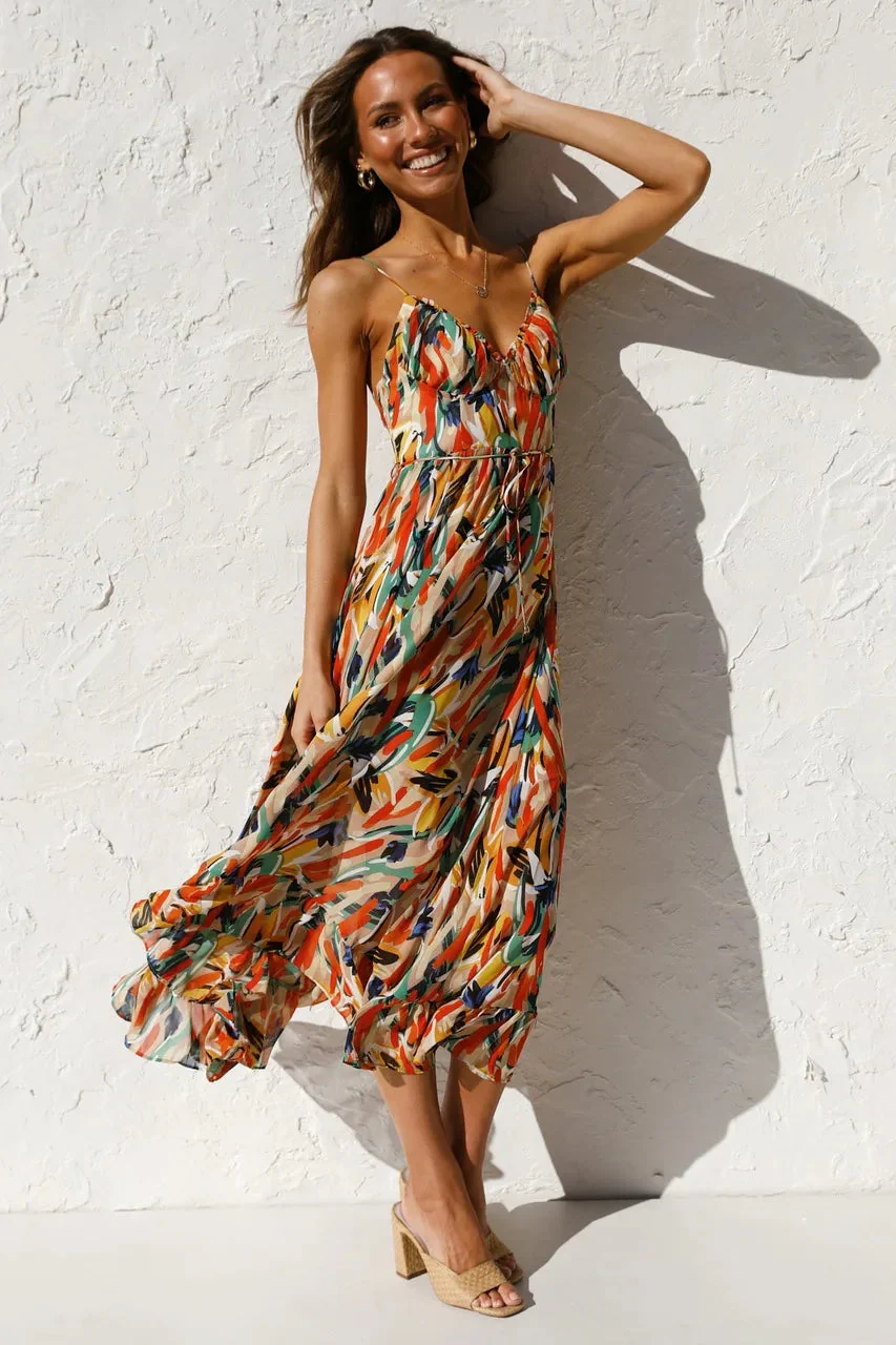 Isla | Midi Dress with Sunset Brushstroke Design - Image 4